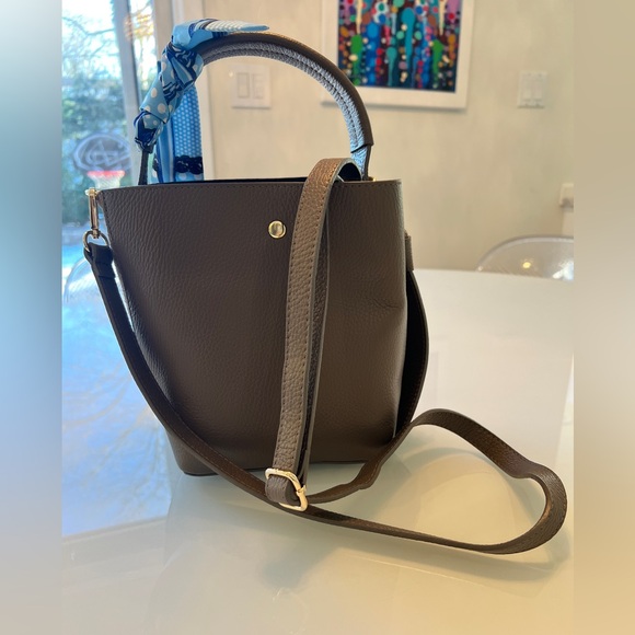 LEATHER and SUEDE CROSSBODY BAG NEUTRAL TAUPE - MADE IN ITALY NWOT - Picture 6 of 16